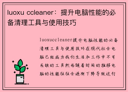 luoxu ccleaner：提升电脑性能的必备清理工具与使用技巧